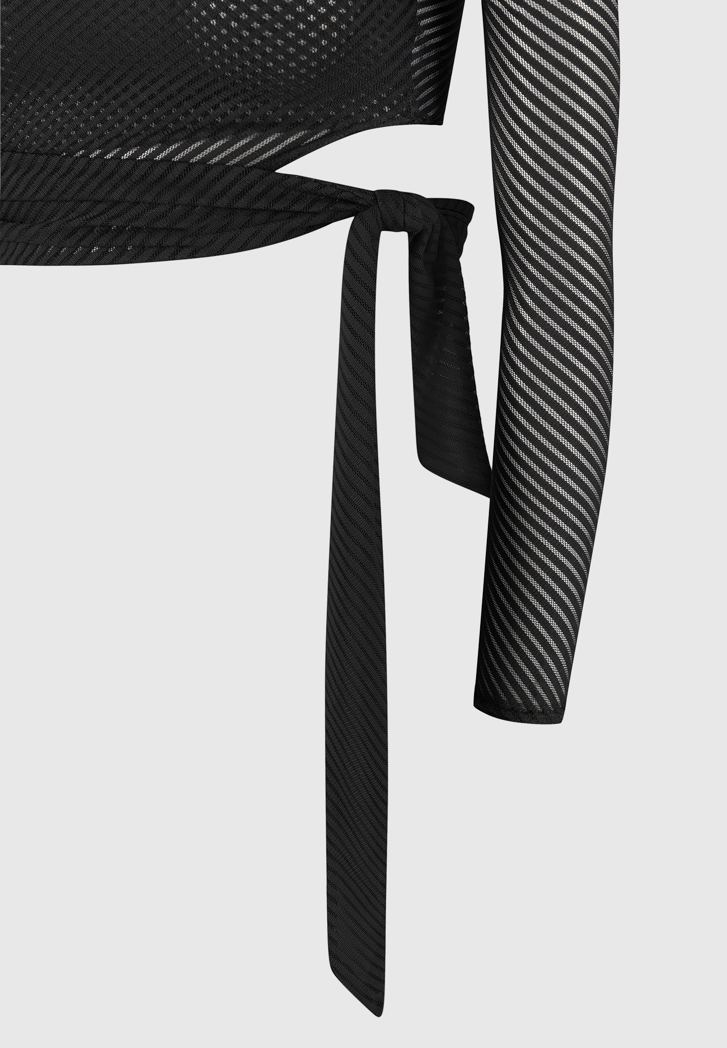 Ribbed Sheer Top with Tie - Black