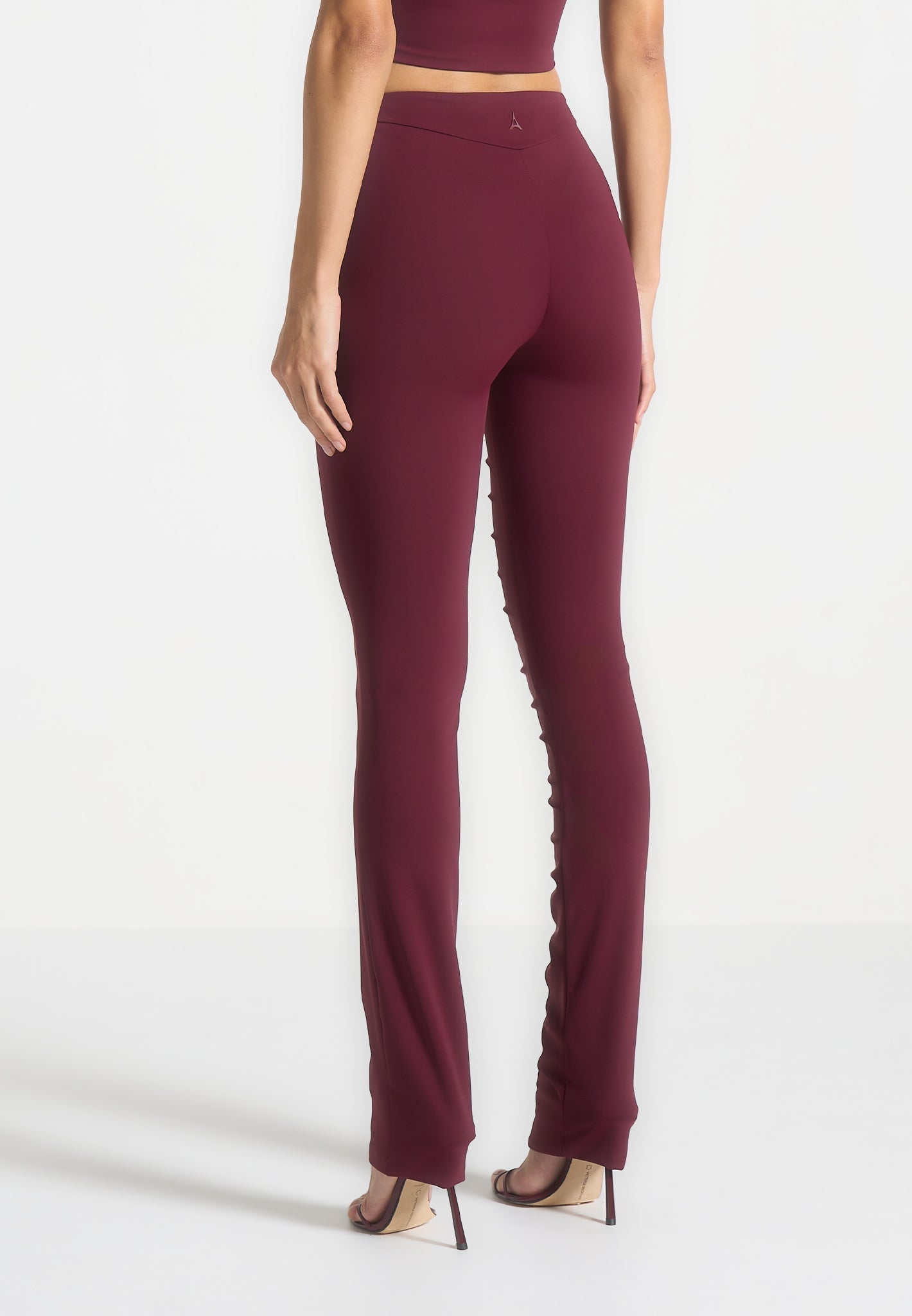 Eyelet Detail Tacked Leggings - Wine Red