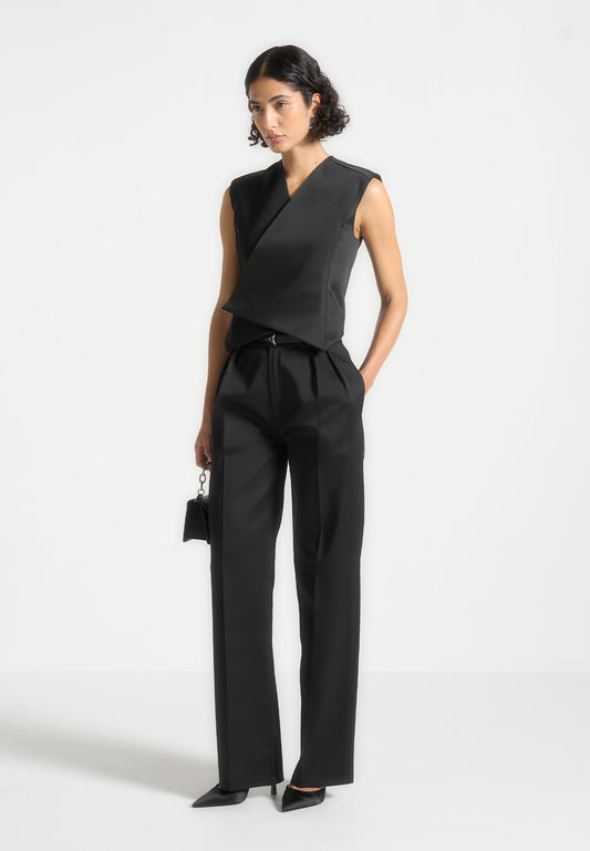 Sateen Wrap Waistcoat - Black