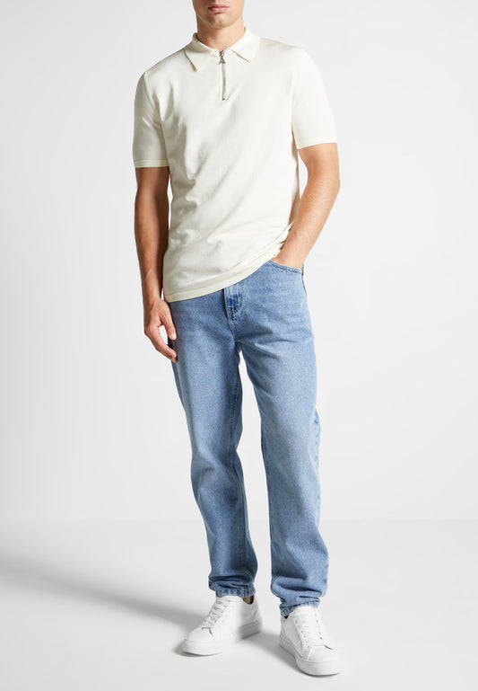 Luxe Polo Top With Zip - Off White