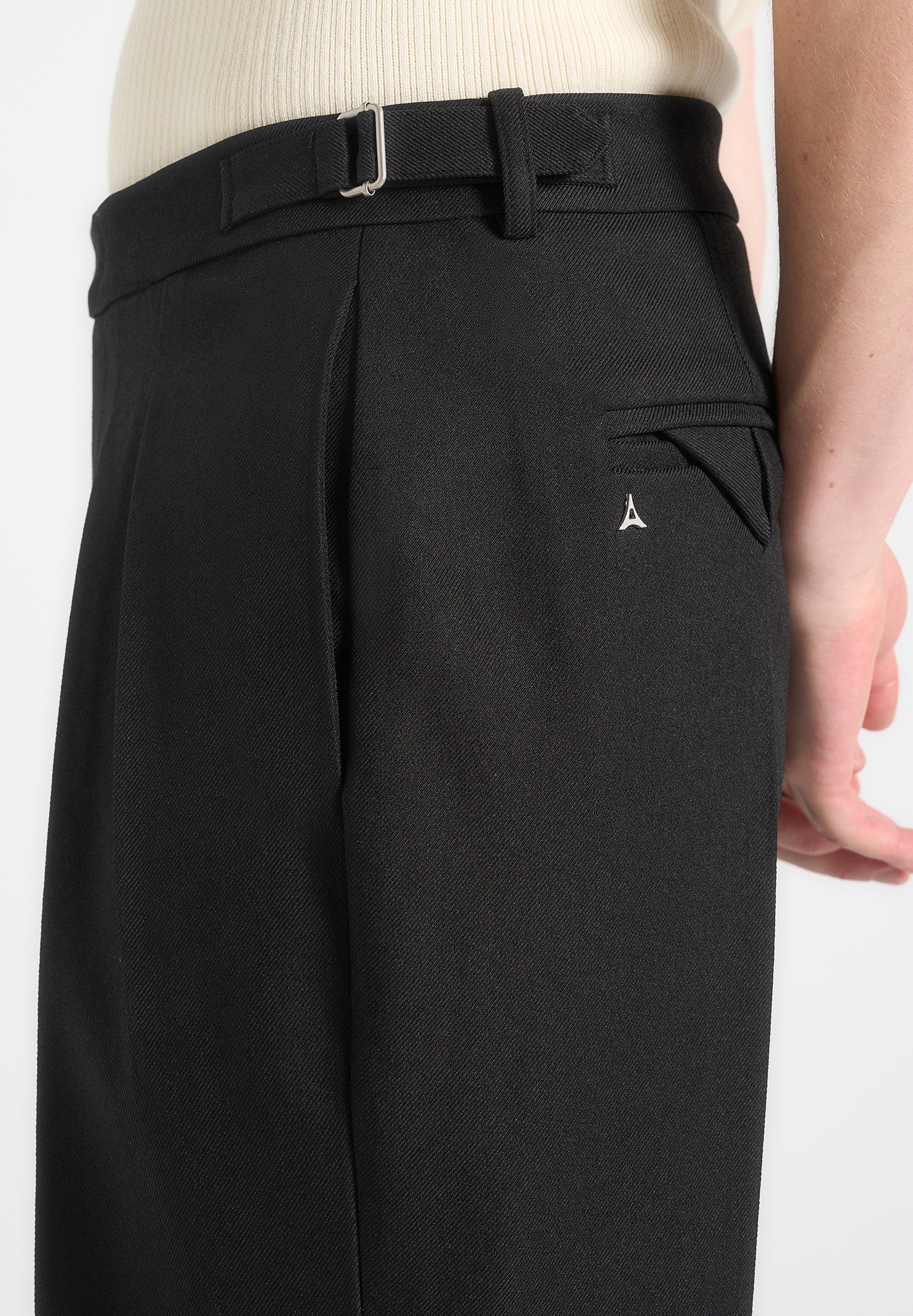 Relaxed Fit Twin Pleat Tailored Trousers - Black