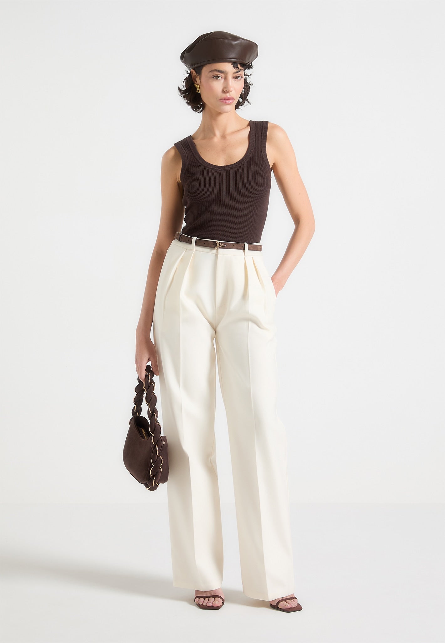 Tailored Twin Pleat Trousers - Cream