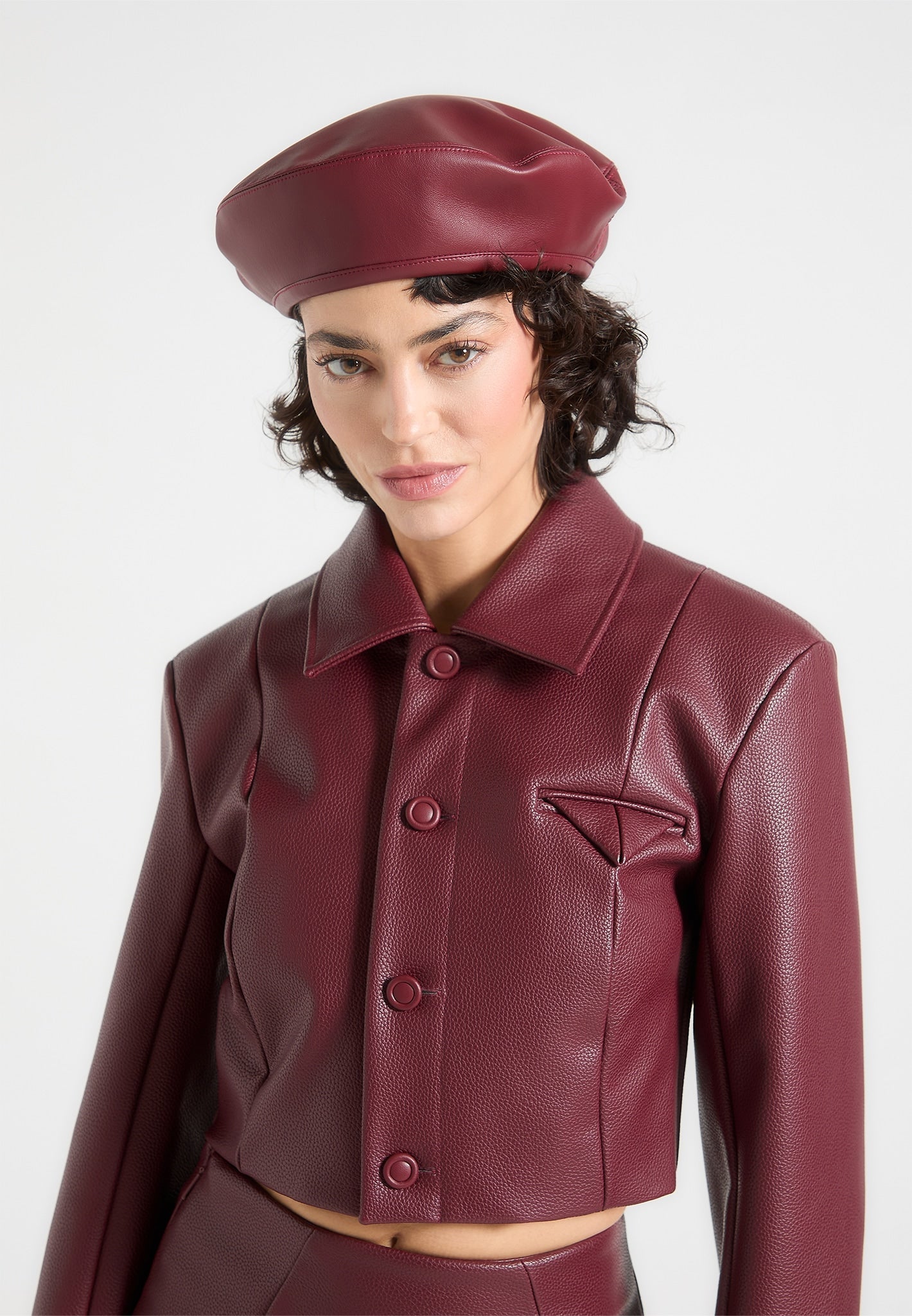 Leather Beret - Wine Red