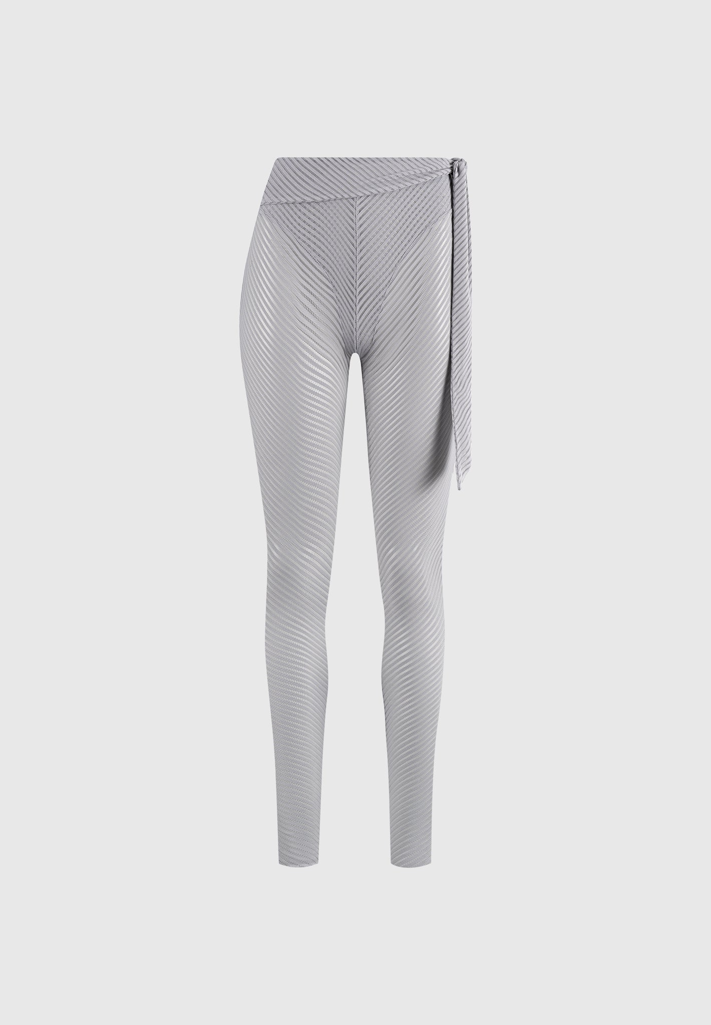 Ribbed Sheer Leggings with Tie - Grey