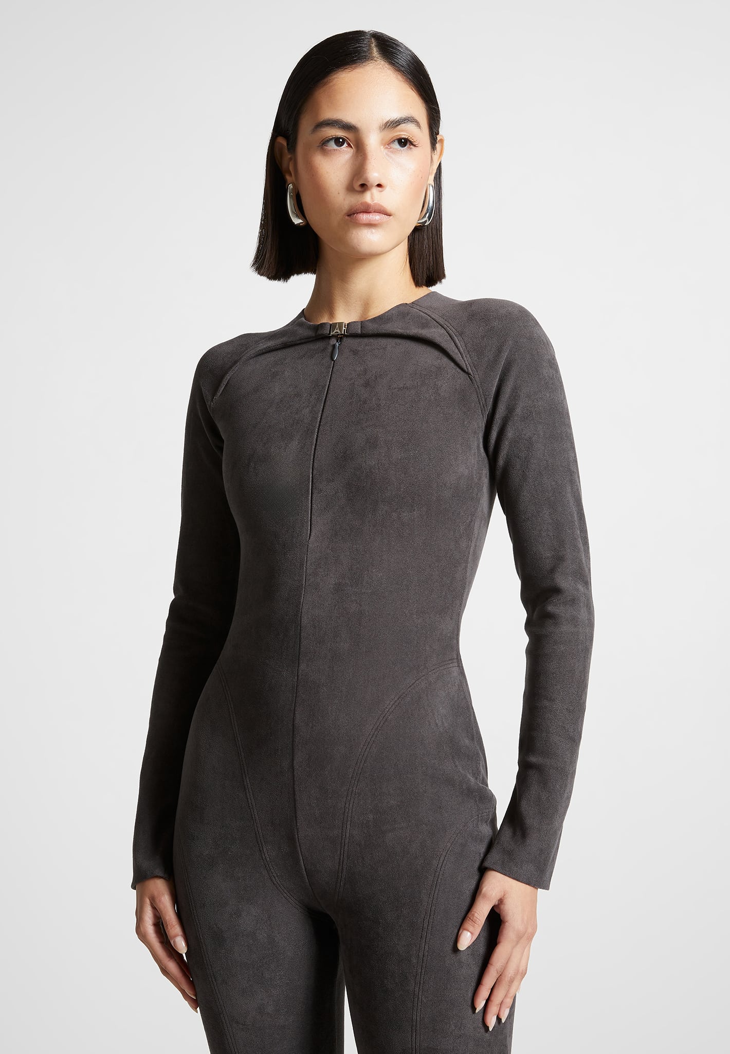 Vegan Suede Jumpsuit - Dark Grey