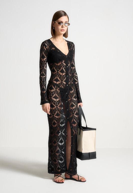 Knit Longline Cover Up Cardigan - Black