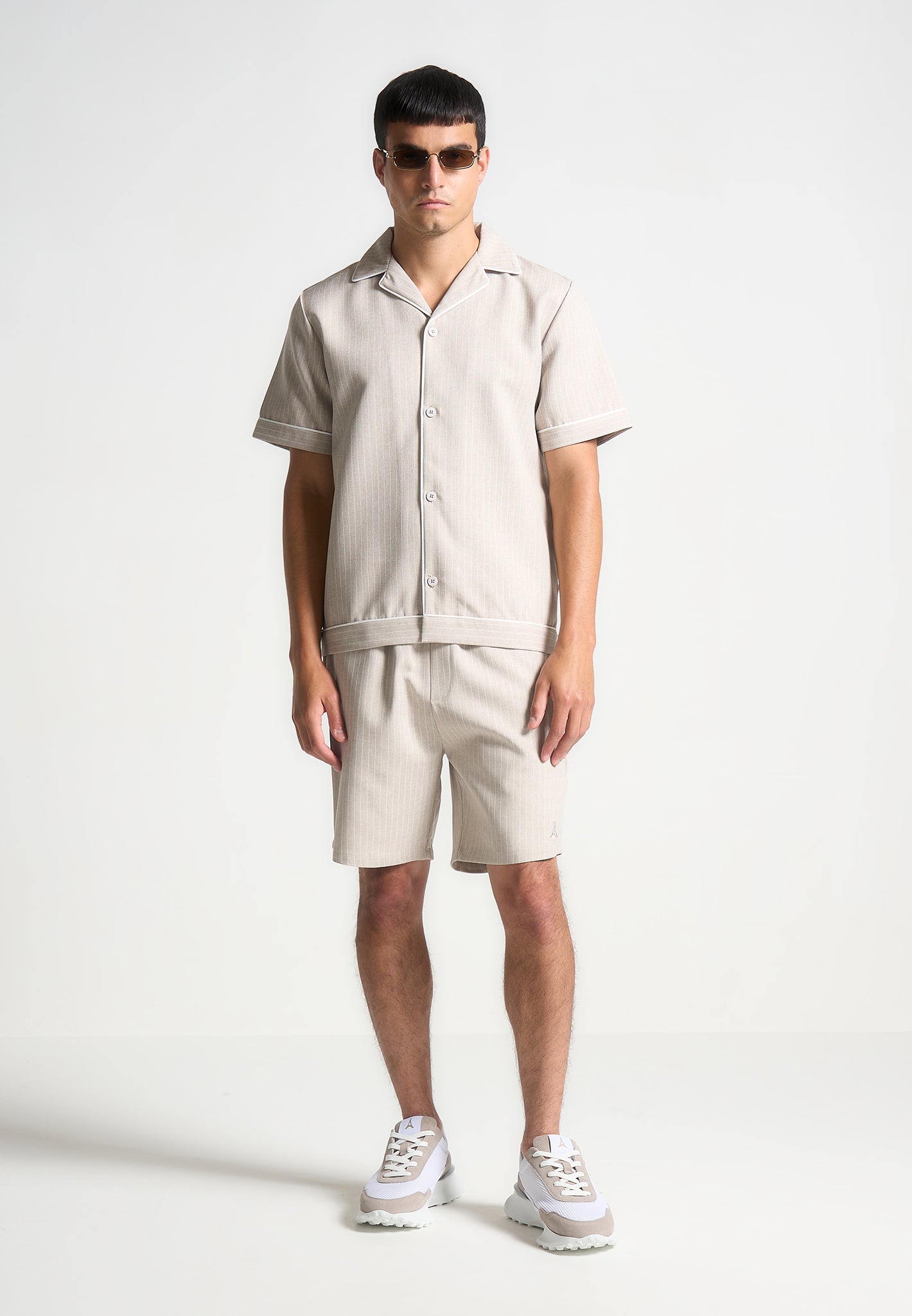 Pinstripe Revere Shirt - Beige