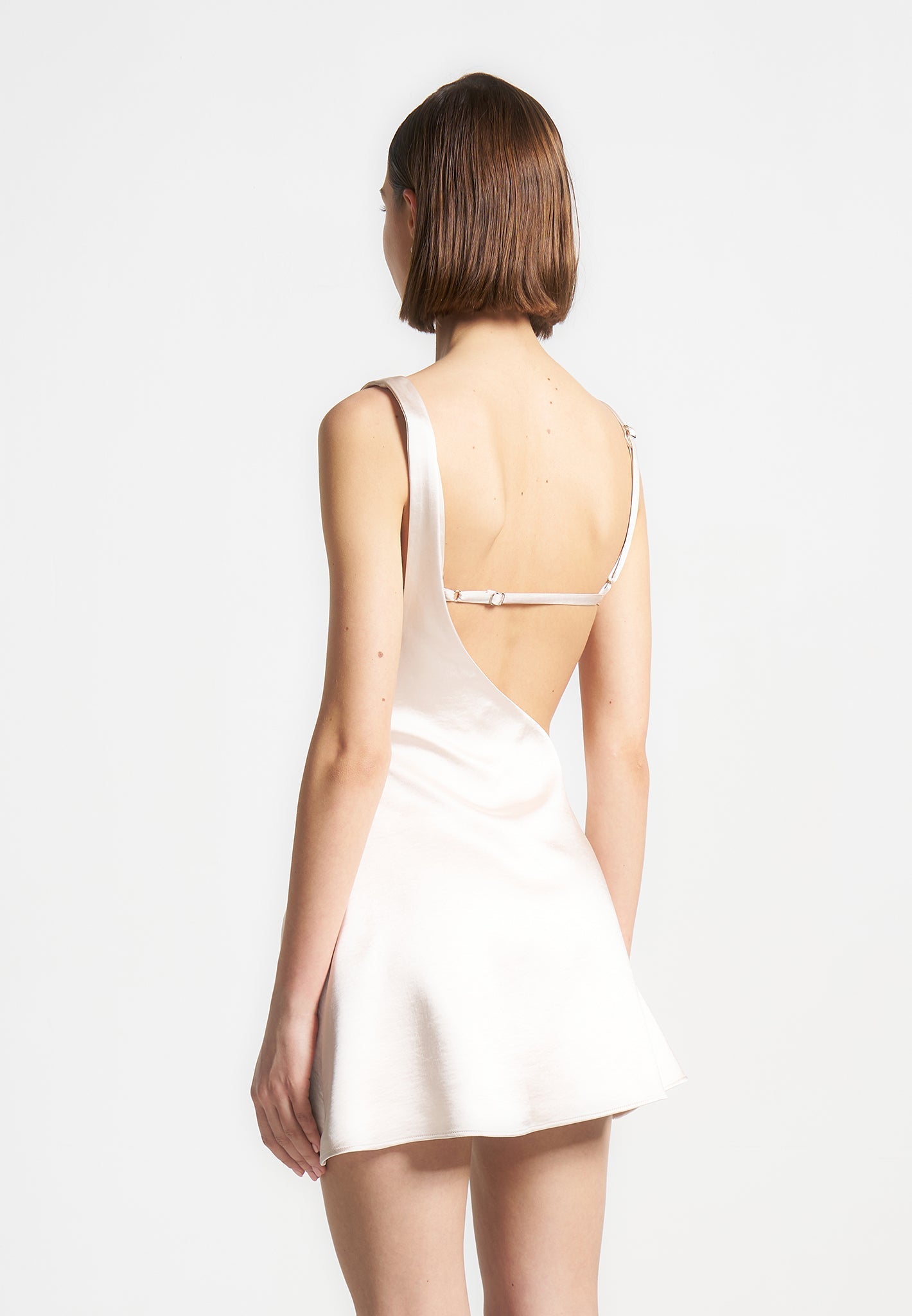 Satin Bralette Fluted Mini Dress - Pearl