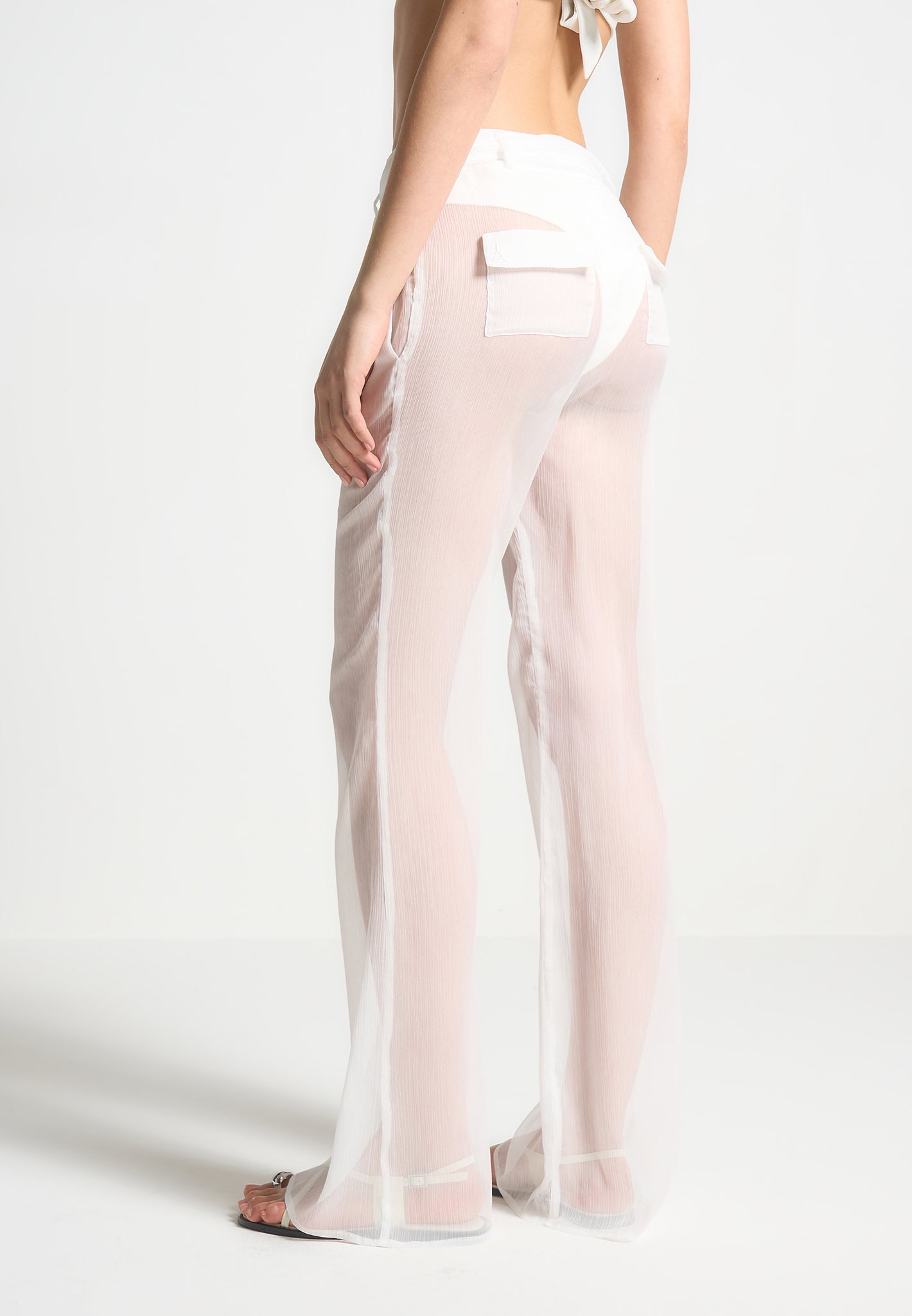 Sheer Belted Trousers - White
