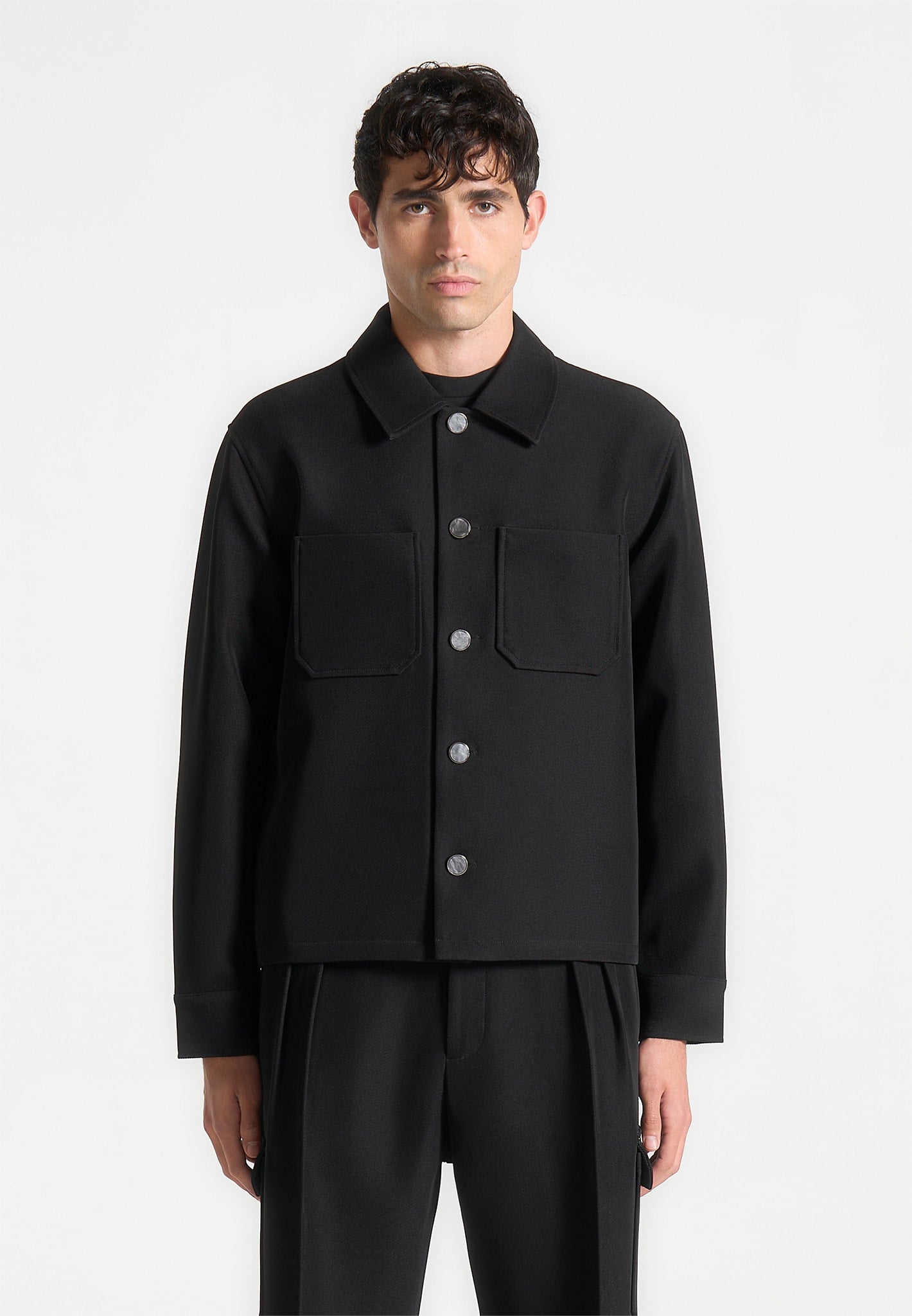 Twill Pocket Cropped Shirt - Black