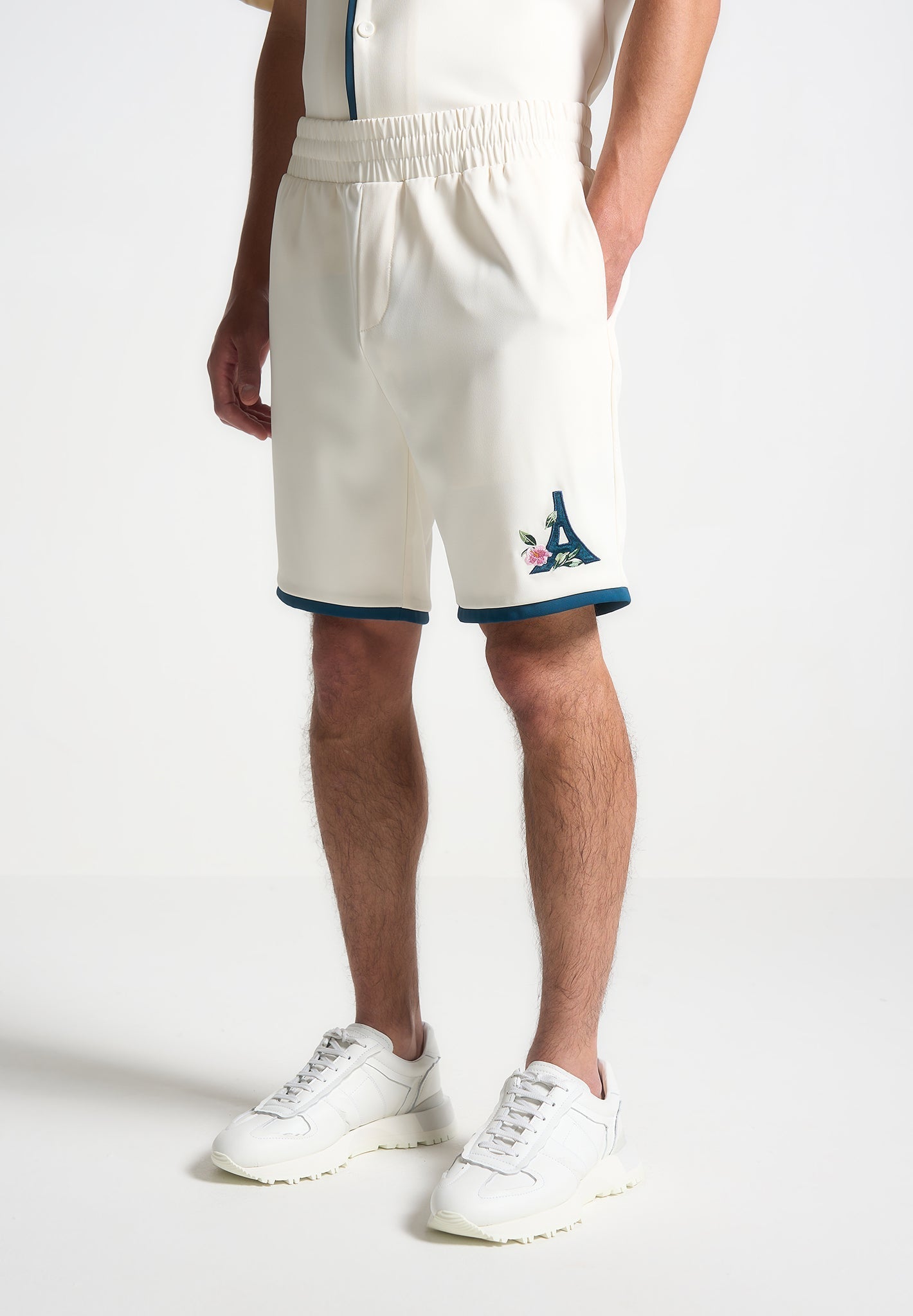 Velvet Eiffel Shorts - Cream/Blue
