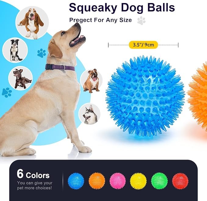 VITEVER 3.5” Squeaky Dog Toy Balls (6 Colors) Puppy Chew Toys for Teething - Image 5